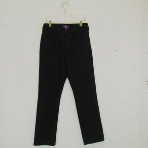Nydj Jeans Women Size 4 Cotton Straight Leg Cropped Denim Black Mid Rise Zip Fly
